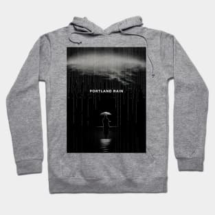 Portland Oregon Winter Rain: A person isolated under an umbrella in the pouring rain Hoodie